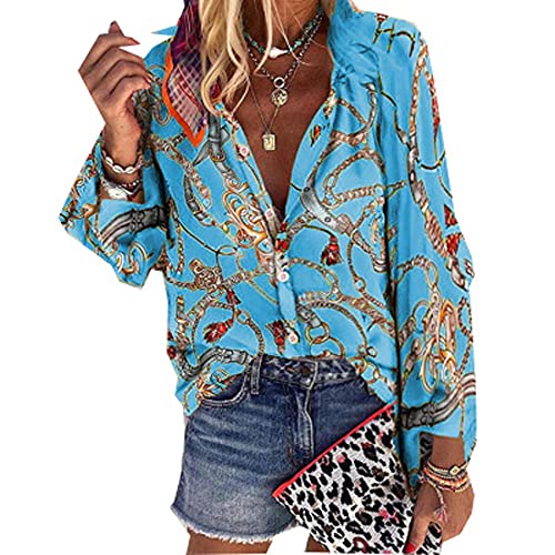 WAEKQIANG Neue Damen Bluse V-Ausschnitt Langarm Print Lose Freizeithemden Damen Tops Und Blusen von WAEKQIANG
