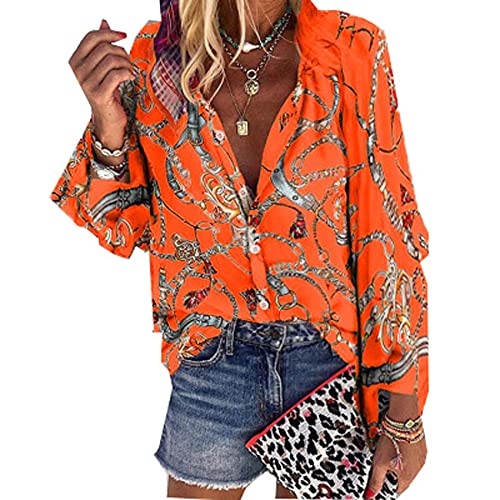 WAEKQIANG Neue Damen Bluse V-Ausschnitt Langarm Print Lose Freizeithemden Damen Tops Und Blusen von WAEKQIANG