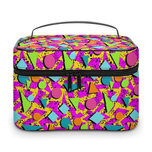 80er 90er Jahre Geometrisches Dreieck Rosa Reise-Make-up-Tasche für Frauen Kosmetiktaschen Organizer mit weichen Grifffächern Herren Große Kapazität Hautpflege Kulturbeutel Camping Hochzeit Make-up- von WAFICAC