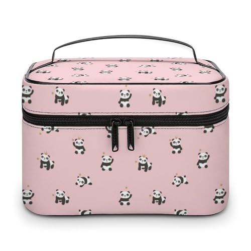 Anime Lustige süße Pandas Make-up-Taschen für Frauen, Reise-Kosmetiktasche, groß, wasserdicht, Hautpflege-Kulturbeutel mit Griff, Kosmetik-Organizer, tragbare Make-up-Box für Hochzeitsfeiern von WAFICAC