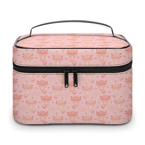Anime Niedliche Tier Axolotls Rosa Reise-Make-up-Tasche für Frauen Kosmetiktaschen Organizer mit weichen Grifffächern Herren Große Kapazität Hautpflege Kulturbeutel Camping Hochzeit Make-up-Tasche von WAFICAC