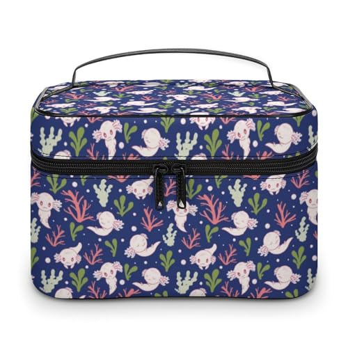 Anime Niedliche Tier Rosa Axolotls Reise-Make-up-Tasche für Frauen Kosmetiktaschen Organizer mit weichen Grifffächern Herren Große Kapazität Hautpflege Kulturbeutel Camping Hochzeit Make-up-Tasche von WAFICAC