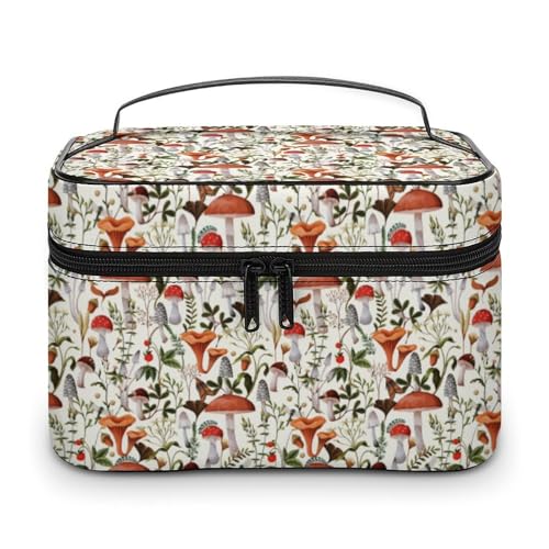 Anime-Pilz-Make-up-Taschen für Frauen, Reise-Kosmetiktasche, groß, wasserdicht, Hautpflege-Kulturbeutel mit Griff, Kosmetik-Organizer, tragbare Make-up-Box für Hochzeitsfeiern von WAFICAC