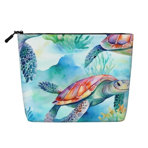 Aquarell Meeresschildkröte Make-up Taschen Reise Make-up Tasche Reißverschluss Kosmetiktasche für Frauen von WAFICAC