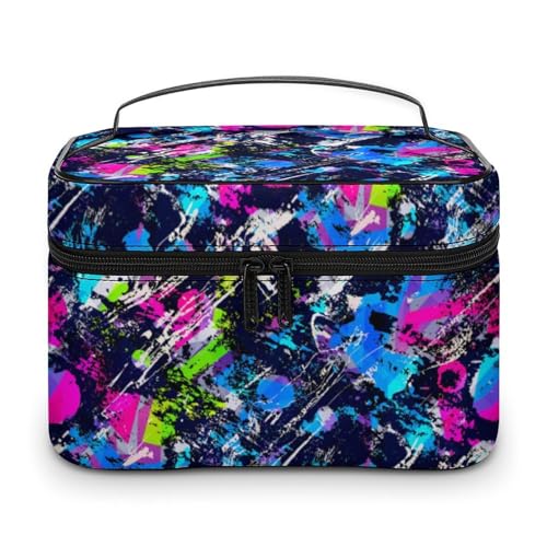 Batik-Schwarze Reise-Make-up-Tasche für Frauen, Kosmetiktaschen-Organizer mit weichen Grifffächern, Herren-Kulturtasche mit großer Kapazität, Hautpflege-Kulturtasche, Camping-Hochzeits-Make-up-Tasch von WAFICAC