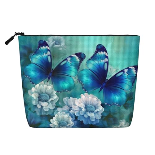 Blaue Schmetterlings-Papier-Make-up-Taschen Reise-Make-up-Tasche Reißverschluss-Kosmetiktasche für Frauen von WAFICAC