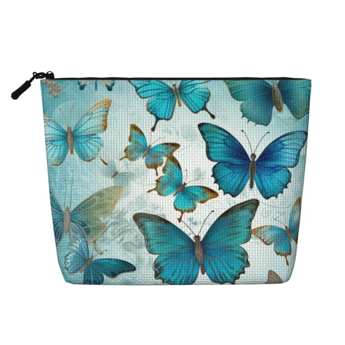 Blaue Schmetterlings-Papier-Make-up-Taschen Reise-Make-up-Tasche Reißverschluss-Kosmetiktasche für Frauen von WAFICAC