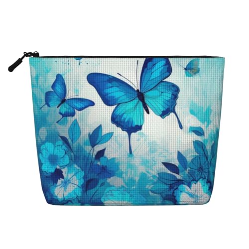 Blaue Schmetterlings-Papier-Make-up-Taschen Reise-Make-up-Tasche Reißverschluss-Kosmetiktasche für Frauen von WAFICAC