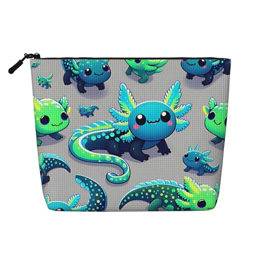 Bunte Axolotl-Make-up-Taschen, Reise-Make-up-Tasche, Reißverschluss, Kosmetiktasche für Frauen von WAFICAC