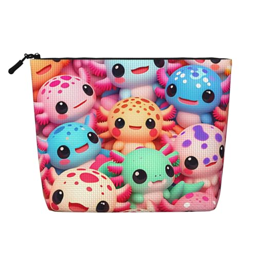 Bunte Axolotl-Make-up-Taschen, Reise-Make-up-Tasche, Reißverschluss, Kosmetiktasche für Frauen von WAFICAC