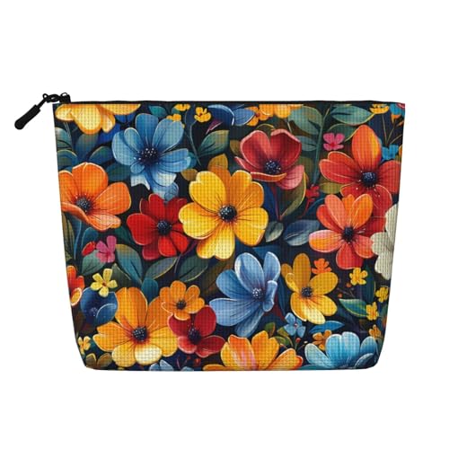 Bunte Blumen Blumen Make-up Taschen Reise Make-up Tasche Reißverschluss Kosmetiktasche für Frauen von WAFICAC