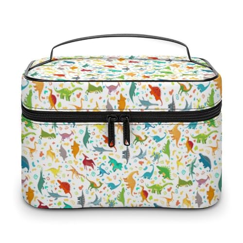 Bunte Dinosaurier-Reise-Make-up-Tasche für Frauen, Kosmetiktaschen-Organizer mit weichen Grifffächern, Herren-Kulturtasche mit großer Kapazität, Hautpflege, Camping, Hochzeit, Make-up-Tasche von WAFICAC