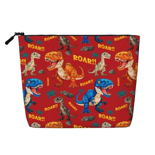 Bunte Make-up-Taschen mit Dinosaurier-Brüllmuster, Reise-Make-up-Tasche, Reißverschluss, Kosmetiktasche für Frauen von WAFICAC