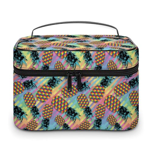 Bunte Streifen Rainbow Pines Reise-Make-up-Tasche für Frauen, Kosmetiktaschen-Organizer mit weichen Grifffächern, Herren-Kulturtasche mit großem Fassungsvermögen, Kosmetiktasche für Hautpflege, Camp von WAFICAC