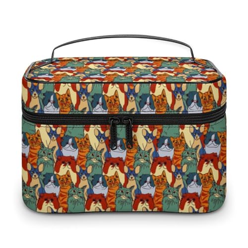 Bunte süße Katzen-Reise-Make-up-Tasche für Frauen, Kosmetiktaschen-Organizer mit weichen Grifffächern, Herren-Kulturtasche mit großer Kapazität, Hautpflege-Kulturtasche, Camping-Hochzeits-Make-up-TA Bunte süße Katzen-Reise-Make-up-Tasche für Frauen, Kosmetiktaschen-Organizer mit weichen Grifffächern, Herren-Kulturtasche mit großer Kapazität, Hautpflege-Kulturtasche, Camping-Hochzeits-Make-up-TA von WAFICAC