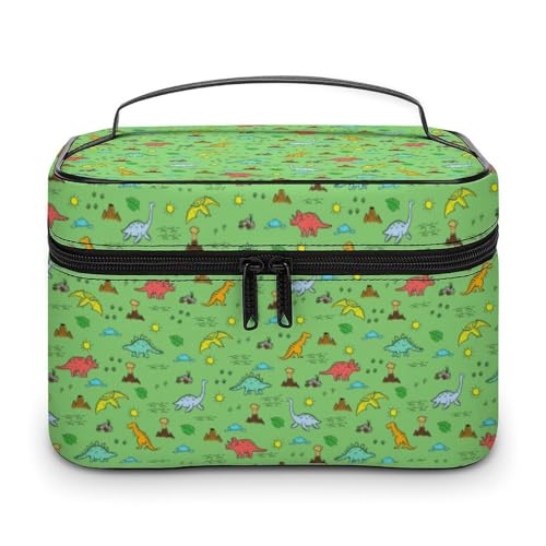 Damen-Make-up-Tasche mit Cartoon-Motiv, niedlicher Dinosaurier, Organizer mit Fächern und Griff, Herren-Make-up-Kulturbeutel, wasserdicht, weiches Leder, Hautpflege-Kosmetikbox für Reisen, Camping, von WAFICAC