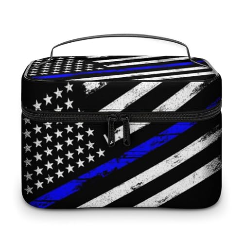 Damen-Make-up-Tasche mit amerikanischer Flagge im Vintage-Stil, Organizer mit Fächern und Griff, Herren-Make-up-Kulturbeutel, wasserdicht, weiches Leder, Hautpflege-Kosmetikbox für Reisen, Camping, Damen-Make-up-Tasche mit amerikanischer Flagge im Vintage-Stil, Organizer mit Fächern und Griff, Herren-Make-up-Kulturbeutel, wasserdicht, weiches Leder, Hautpflege-Kosmetikbox für Reisen, Camping, von WAFICAC