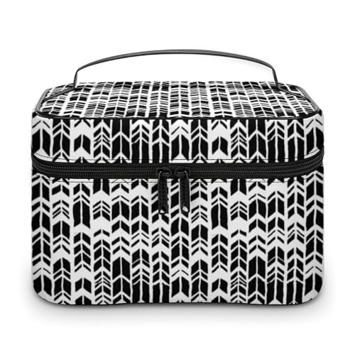 Damen-Make-up-Tasche mit schwarzen und weißen Pfeilstreifen, Organizer mit Fächern und Griff, Herren-Make-up-Kulturbeutel, wasserdicht, weiches Leder, Hautpflege-Kosmetikbox für Reisen, Camping, Hoc Damen-Make-up-Tasche mit schwarzen und weißen Pfeilstreifen, Organizer mit Fächern und Griff, Herren-Make-up-Kulturbeutel, wasserdicht, weiches Leder, Hautpflege-Kosmetikbox für Reisen, Camping, Hoc von WAFICAC