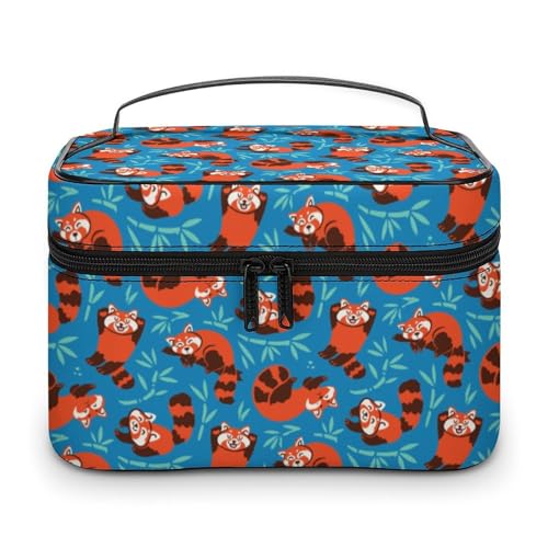 Damen-Make-up-Tasche mit süßem roten Panda-Cartoon, Organizer mit Fächern und Griff, Herren-Make-up-Kulturbeutel, wasserdicht, weiches Leder, Hautpflege-Kosmetikbox für Reisen, Camping, Hochzeit Damen-Make-up-Tasche mit süßem roten Panda-Cartoon, Organizer mit Fächern und Griff, Herren-Make-up-Kulturbeutel, wasserdicht, weiches Leder, Hautpflege-Kosmetikbox für Reisen, Camping, Hochzeit von WAFICAC