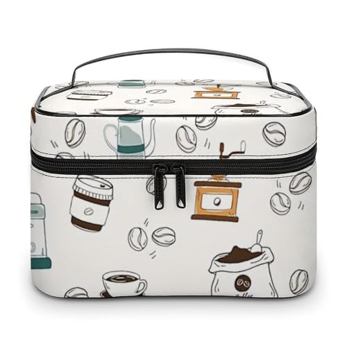 Damen Vintage Kaffee Make-up Tasche Organizer mit Fächern Griff Herren Make-up Kulturbeutel Wasserdicht Weiches Leder Hautpflege Kosmetikbox Für Reisen Camping Hochzeit von WAFICAC