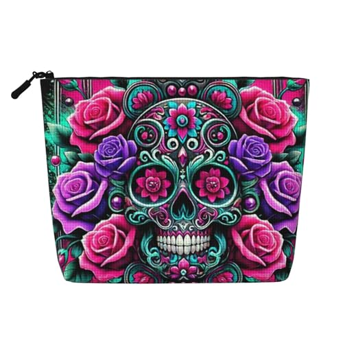Floral Sugar Skull Make-up-Taschen Reise Make-up-Tasche Reißverschluss Kosmetiktasche für Frauen von WAFICAC
