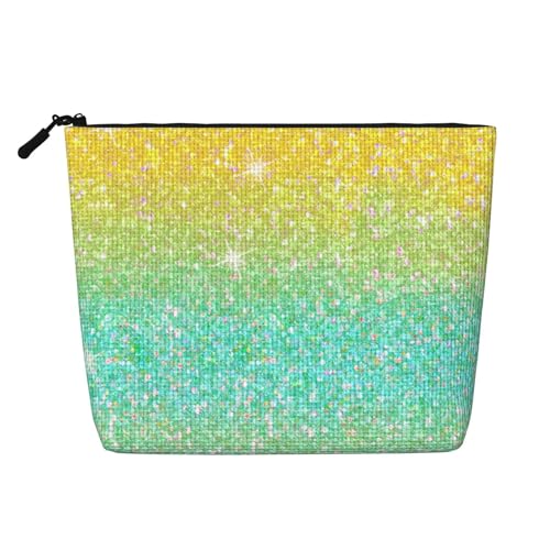 Gelbgrüne Ombre-Glitzer-Make-up-Taschen, Reise-Make-up-Tasche, Reißverschluss, Kosmetiktasche für Frauen von WAFICAC
