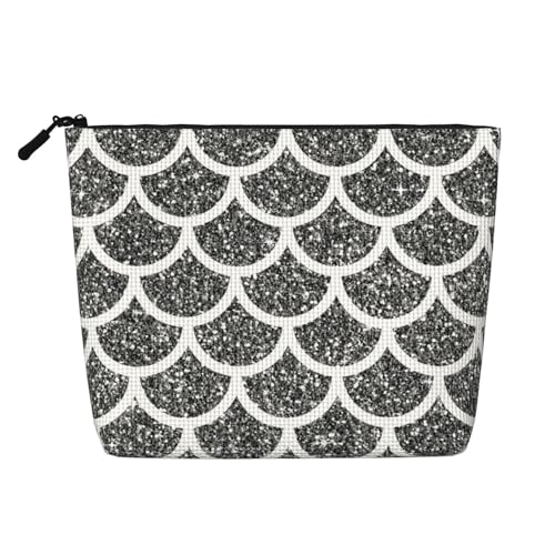 Graue Glitzer-Make-up-Tasche mit Meerjungfrauen-Schuppen, Reise-Make-up-Tasche, Reißverschluss, Kosmetiktasche für Frauen von WAFICAC