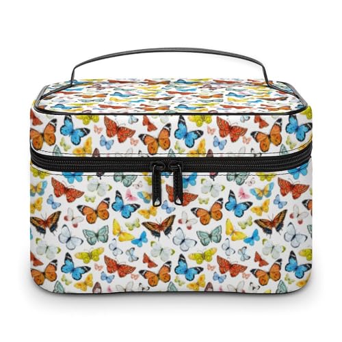 Kosmetiktasche mit Aquarell-Retro-Motiv, bunt, Schmetterling, für Damen, Reise-Make-up-Taschen, Hautpflege- und Toilettenartikel-Aufbewahrungs-Organizer, Herren, Urlaub, wasserdicht, weiches Leder, Kosmetiktasche mit Aquarell-Retro-Motiv, bunt, Schmetterling, für Damen, Reise-Make-up-Taschen, Hautpflege- und Toilettenartikel-Aufbewahrungs-Organizer, Herren, Urlaub, wasserdicht, weiches Leder, von WAFICAC