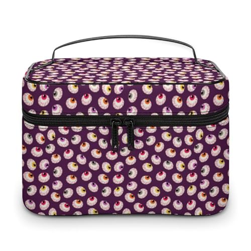 Kosmetiktasche mit Halloween-Motiv, lila, für Damen, Reise-Make-up-Tasche, Hautpflege, Toilettenartikel, Aufbewahrungs-Organizer, Herren, Urlaub, wasserdicht, weiches Leder, Make-up-Box mit Grifffäc von WAFICAC