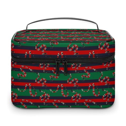 Kosmetiktasche mit Schlangen-Rot-Schwarz-Grün-Streifen für Damen, Reise-Make-up-Taschen, Hautpflege-Toilettenartikel-Aufbewahrungs-Organizer, Herren, Urlaub, wasserdicht, weiches Leder, Make-up-Box Kosmetiktasche mit Schlangen-Rot-Schwarz-Grün-Streifen für Damen, Reise-Make-up-Taschen, Hautpflege-Toilettenartikel-Aufbewahrungs-Organizer, Herren, Urlaub, wasserdicht, weiches Leder, Make-up-Box von WAFICAC