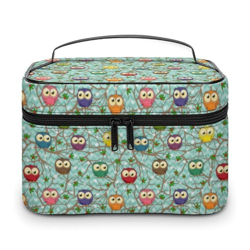 Kosmetiktasche mit Weihnachts-Cartoon-Motiv, süße Eulen, für Damen, Reise-Make-up-Tasche, Hautpflege, Toilettenartikel, Aufbewahrungs-Organizer, Herren, Urlaub, wasserdicht, weiches Leder, Make-up-B von WAFICAC