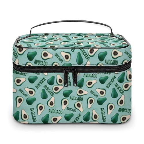 Kosmetiktasche mit niedlichen Avocado-Blättern für Damen, Reise-Make-up-Taschen, Hautpflege-Toilettenartikel-Aufbewahrungs-Organizer, Herren, Urlaub, wasserdicht, weiches Leder, Make-up-Box mit Grif von WAFICAC