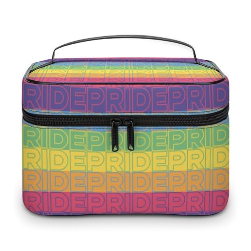 LGBT Gay Pride Regenbogenstreifen-Kosmetiktasche für Frauen, Reise-Make-up-Taschen, Hautpflege-Toilettenartikel-Aufbewahrungs-Organizer, Herren-Urlaub, wasserdichte Make-up-Box aus weichem Leder mit von WAFICAC