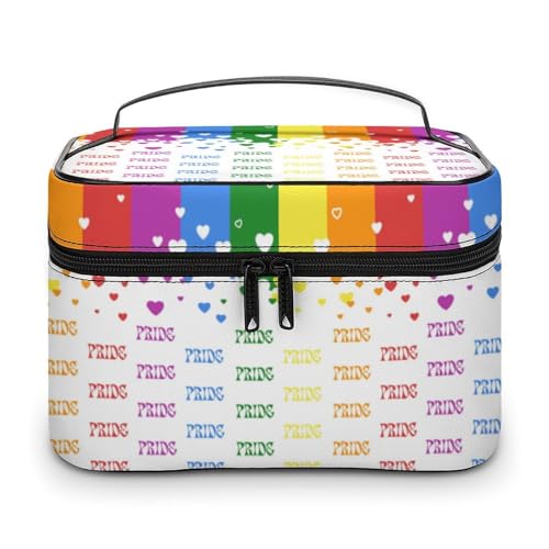 LGBT Gay Rainbow Pride Kosmetiktasche für Frauen, Reise-Make-up-Taschen, Hautpflege-Toilettenartikel-Aufbewahrungs-Organizer, Herren-Urlaub, wasserdichte Make-up-Box aus weichem Leder mit Grifffäche von WAFICAC