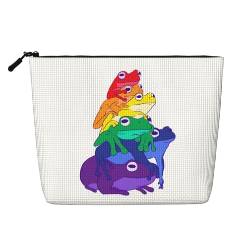 LGBT Pride Rainbow Gay Frog Make-up-Taschen Reise-Make-up-Tasche Reißverschluss Kosmetiktasche für Frauen von WAFICAC