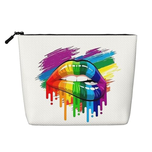 LGBT Pride Rainbow Gay Lesbian Rainbow Pride Lippen Make-up-Taschen Reise-Make-up-Tasche Reißverschluss-Kosmetiktasche für Frauen von WAFICAC