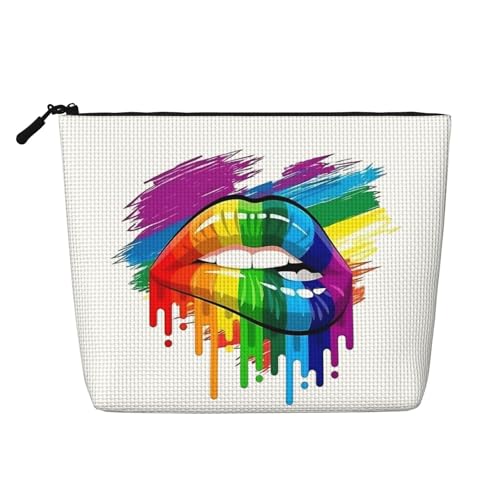 LGBT Pride Rainbow Gay Lesbian Rainbow Pride Lippen Make-up-Taschen Reise-Make-up-Tasche Reißverschluss-Kosmetiktasche für Frauen LGBT Pride Rainbow Gay Lesbian Rainbow Pride Lippen Make-up-Taschen Reise-Make-up-Tasche Reißverschluss-Kosmetiktasche für Frauen von WAFICAC
