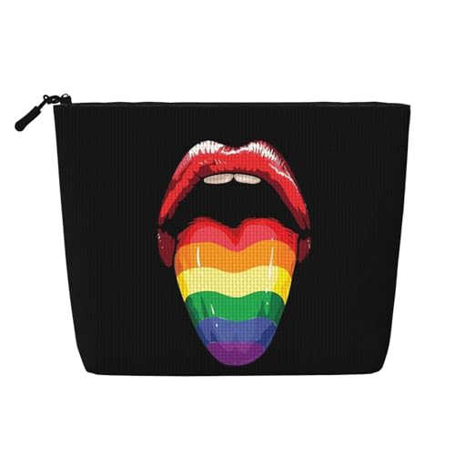 LGBT Pride Rainbow Gay Offener Mund Pride Regenbogenzunge Make-up-Taschen Reise-Make-up-Tasche Reißverschluss-Kosmetiktasche für Frauen von WAFICAC