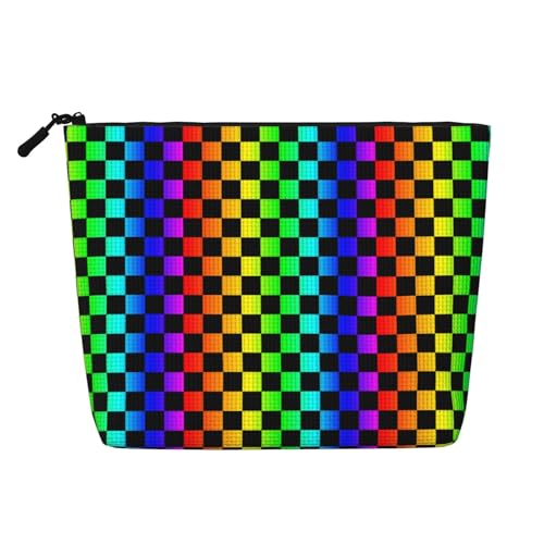 LGBT Regenbogen Gay Pride Flag Bunte Karierte Make-up-Taschen Reise-Make-up-Tasche Reißverschluss-Kosmetiktasche für Frauen von WAFICAC
