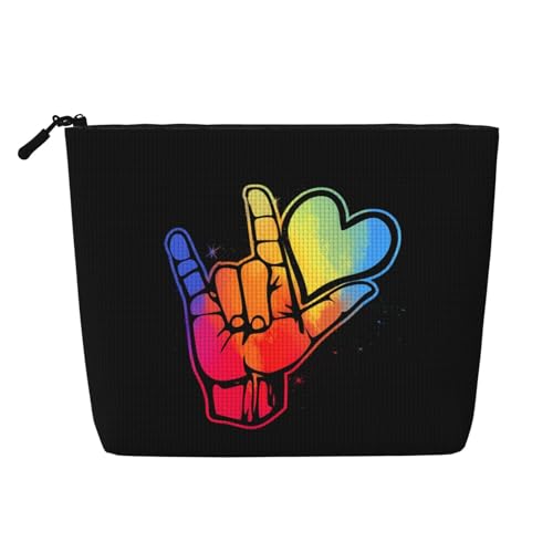 LGBT Regenbogen Gay Pride Flag Love Geste Make-up-Taschen Reise-Make-up-Tasche Reißverschluss Kosmetiktasche für Frauen von WAFICAC