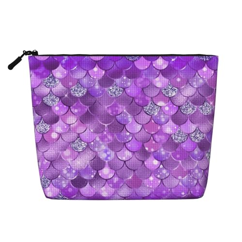 Lila Glitzer Meerjungfrau Schuppen Make-up Taschen Reise Make-up Tasche Reißverschluss Kosmetiktasche für Frauen von WAFICAC