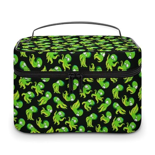 Lustige süße grüne Oktopus-Reise-Make-up-Tasche für Frauen, Kosmetiktaschen-Organizer mit weichen Grifffächern, Herren-Kulturtasche mit großer Kapazität, Hautpflege, Camping, Hochzeit, Make-up-Tasch von WAFICAC