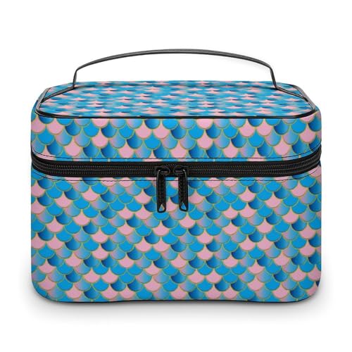 Make-up-Taschen für Damen, Meerjungfrau-Fischschuppen, rosa/blau, Reise-Kosmetiktasche, groß, wasserdicht, Hautpflege-Kulturbeutel mit Griff, Kosmetik-Organizer, tragbare Make-up-Box für Hochzeitsfe Make-up-Taschen für Damen, Meerjungfrau-Fischschuppen, rosa/blau, Reise-Kosmetiktasche, groß, wasserdicht, Hautpflege-Kulturbeutel mit Griff, Kosmetik-Organizer, tragbare Make-up-Box für Hochzeitsfe von WAFICAC