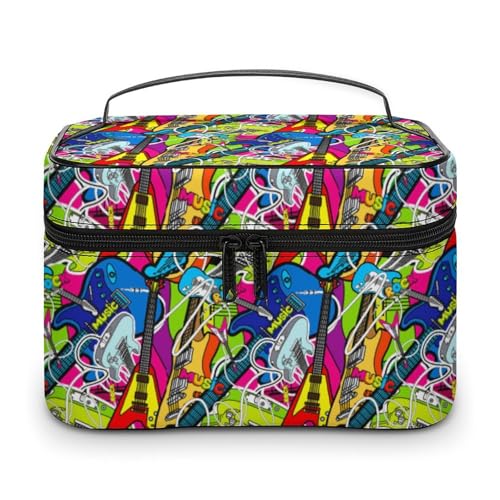 Make-up-Taschen für Frauen mit Anime-Musik-Thema, Reise-Kosmetiktasche, groß, wasserdicht, Hautpflege-Kulturbeutel mit Griff, Kosmetik-Organizer, tragbare Make-up-Box für Hochzeitsfeiern von WAFICAC