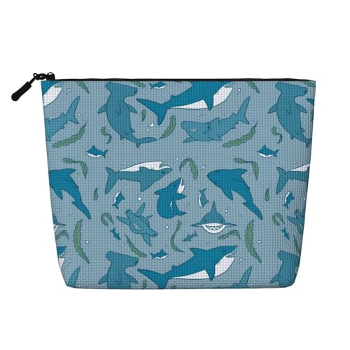 Make-up-Taschen mit Hai- und Seetang-Motiv, Reise-Make-up-Tasche, Kosmetiktasche mit Reißverschluss für Damen von WAFICAC