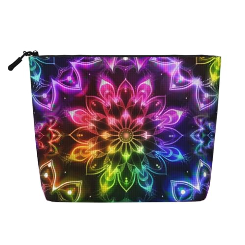Neon Rainbow Mandala Make-up-Taschen Reise Make-up-Tasche Reißverschluss Kosmetiktasche für Frauen von WAFICAC