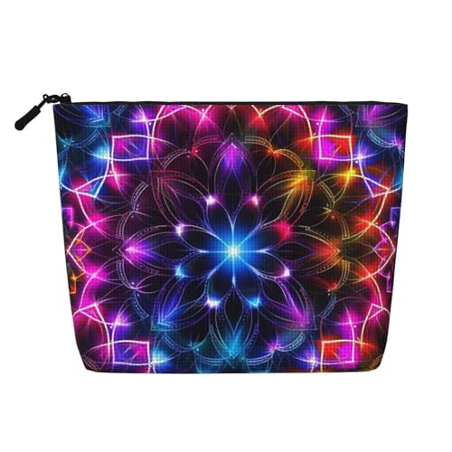 Neon Rainbow Mandala Make-up-Taschen Reise Make-up-Tasche Reißverschluss Kosmetiktasche für Frauen von WAFICAC