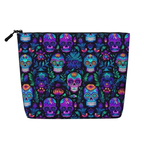 Neon Sugar Skull Make-up-Taschen Reise Make-up-Tasche Reißverschluss Kosmetiktasche für Frauen von WAFICAC