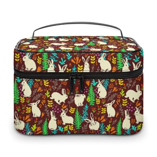Niedliche Anime-Kaninchen-Kosmetiktasche für Frauen, Reise-Make-up-Taschen, Hautpflege-Toilettenartikel-Aufbewahrungs-Organizer, Herren-Urlaub, wasserdichte Make-up-Box aus weichem Leder mit Grifffä von WAFICAC
