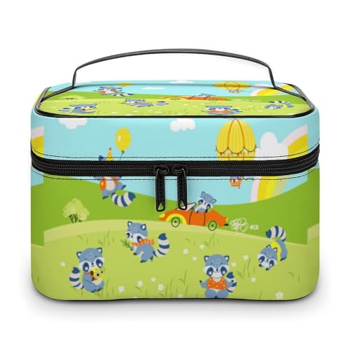 Niedliche Reise-Make-up-Tasche mit Cartoon-Waschbär für Frauen, Kosmetiktaschen-Organizer mit weichen Grifffächern, große Kapazität für Herren, Hautpflege-Kulturtasche, Camping, Hochzeit, Make-up-TA von WAFICAC